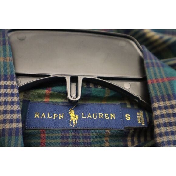 Ralph Lauren Men's Sz S Green/Navy Plaid Custom Fit Button-Up Poplin Shirt - Picture 4 of 6